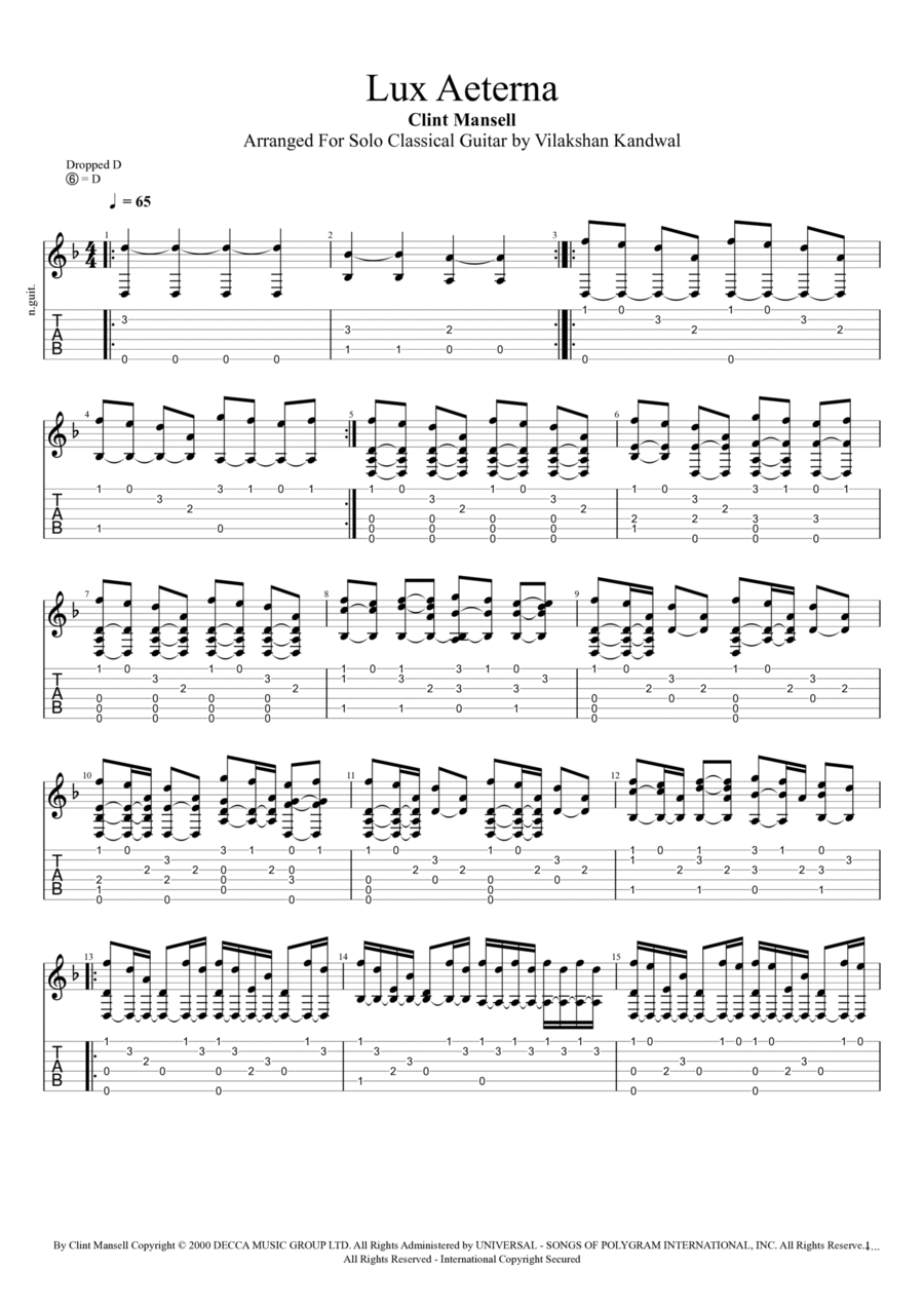 Lux Aeterna Lux Aeterna Acoustic Guitar scores gallery preview page 1