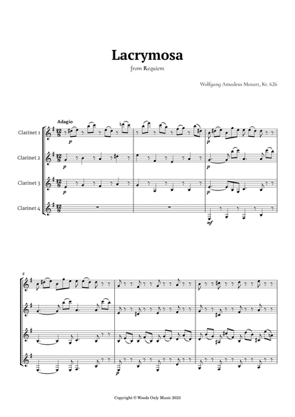 Lacrymosa by Mozart for Clarinet Quartet image number null