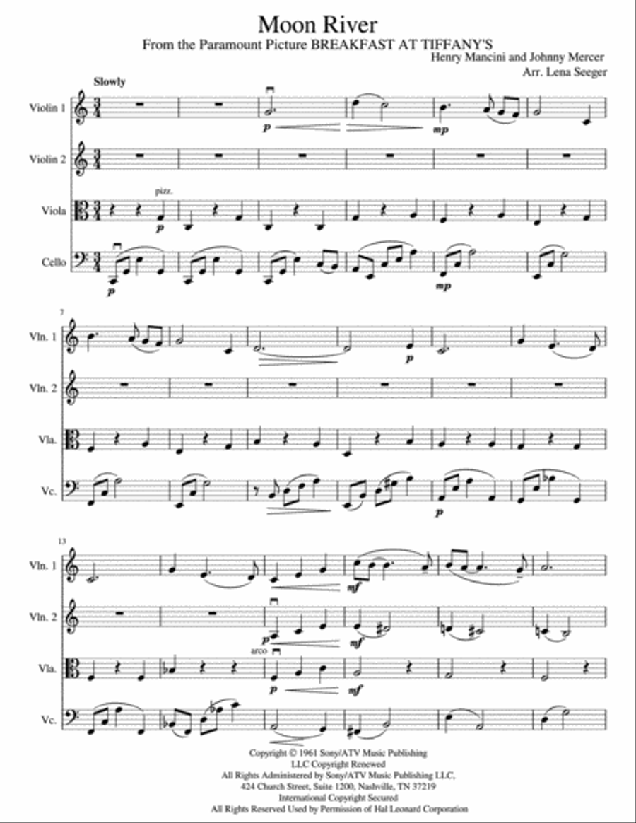 Moon River Moon River String Quartet scores gallery preview page 2