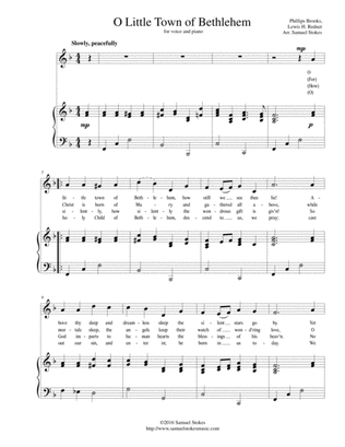 O Little Town of Bethlehem - for vocal solo with piano accompaniment in F major