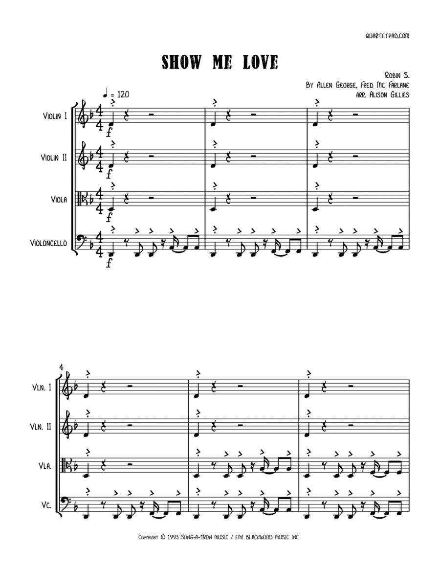 Show Me Love String Quartet scores gallery preview page 1