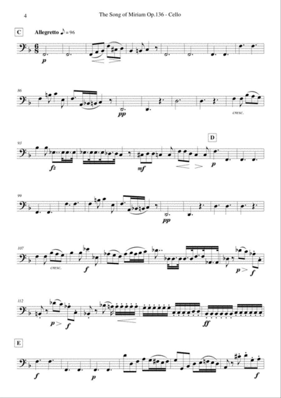 Schubert - The Song of Miriam Op.136 - Cello 4-Part scores gallery preview page 3