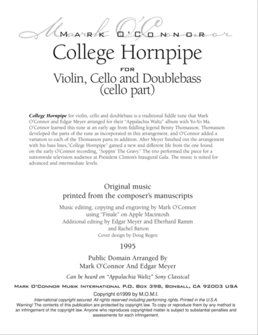 College Hornpipe (cello part - vln, cel, bs) String Trio scores gallery preview page 3