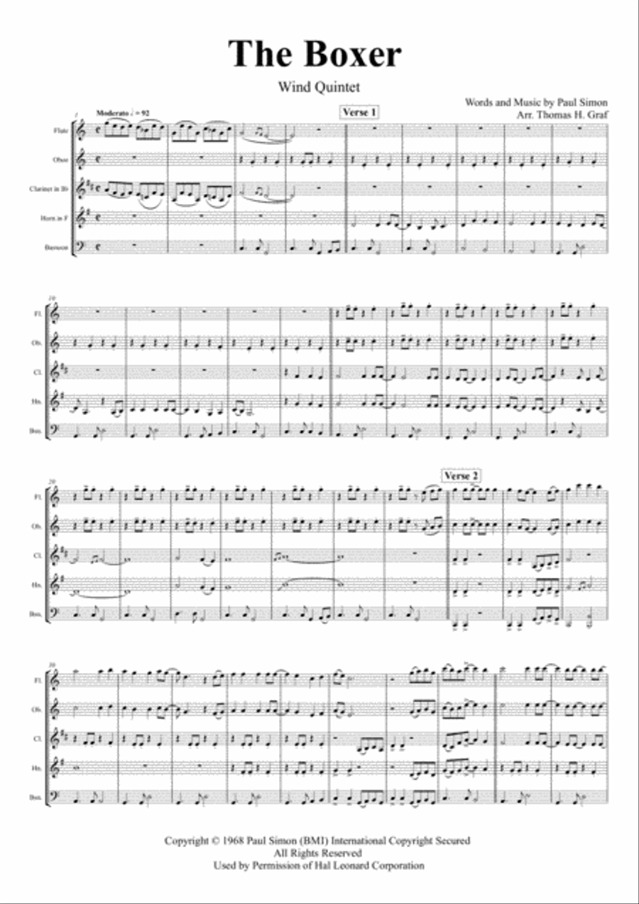 The Boxer The Boxer Woodwind Quintet scores gallery preview page 1
