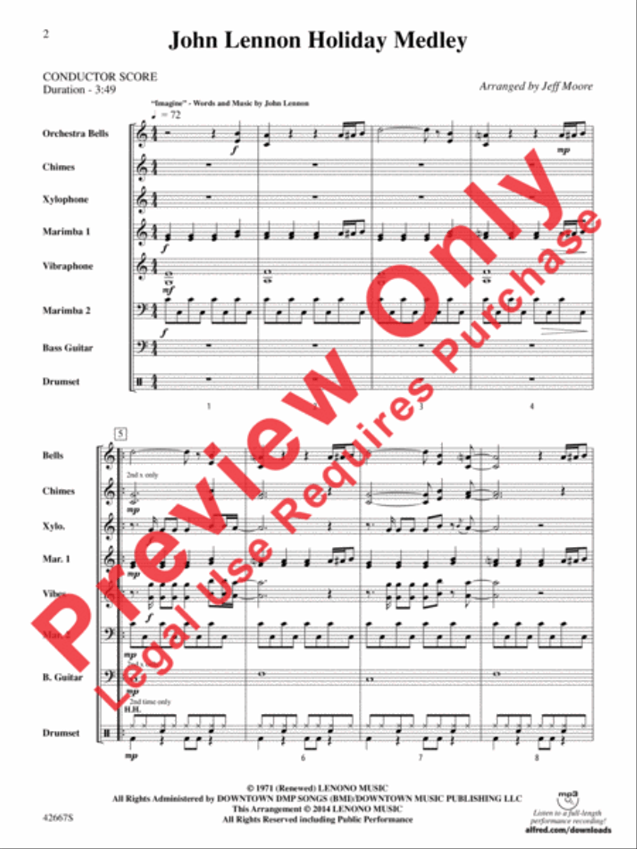 John Lennon Holiday Medley Percussion Ensemble scores gallery preview page 3