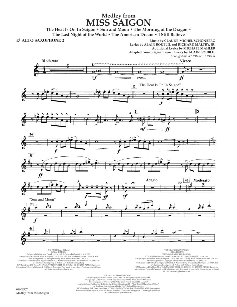 Medley from Miss Saigon (arr. Warren Barker) - Eb Alto Saxophone 2 Concert Band scores gallery preview page 1