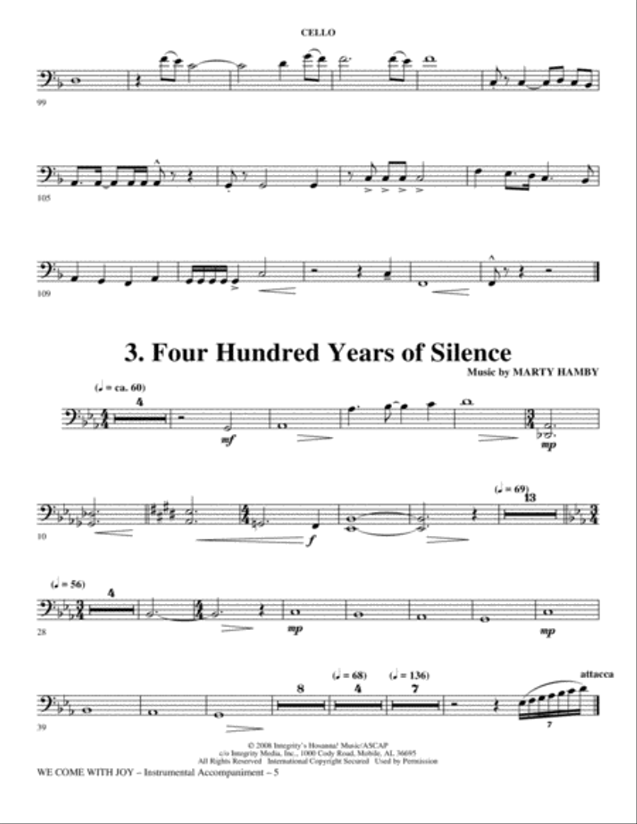We Come With Joy Orchestration - Cello Choir scores gallery preview page 5