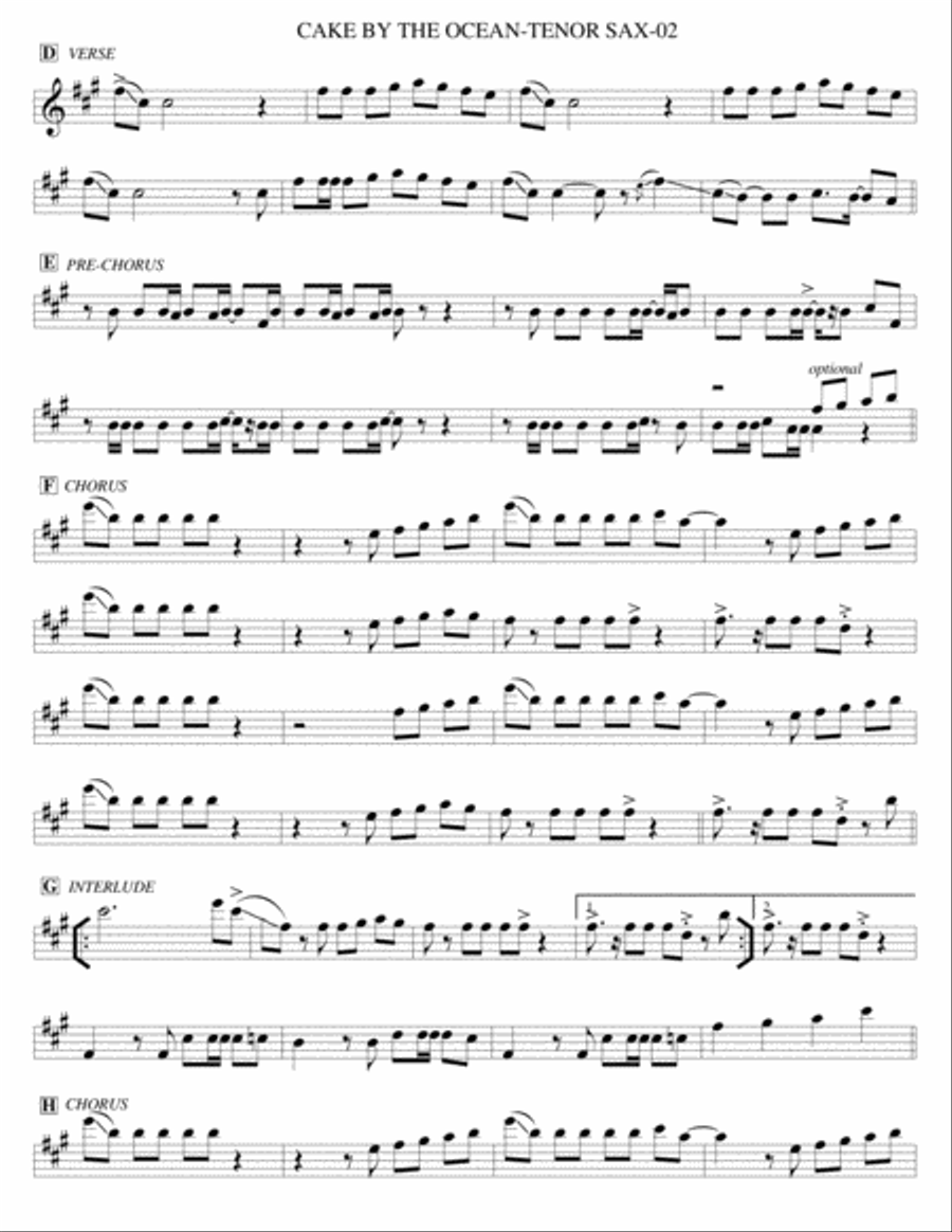 Cake By The Ocean Cake By The Ocean Tenor Saxophone scores gallery preview page 2
