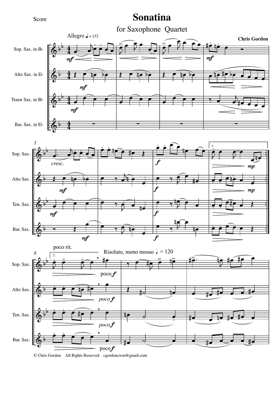 Sonatina for Saxophone Quartet Saxophone Quartet scores gallery preview page 1