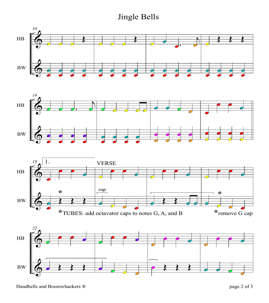 Jingle Bells for 8-note Bells and Boomwhackers (with Color Coded Notes) image number null