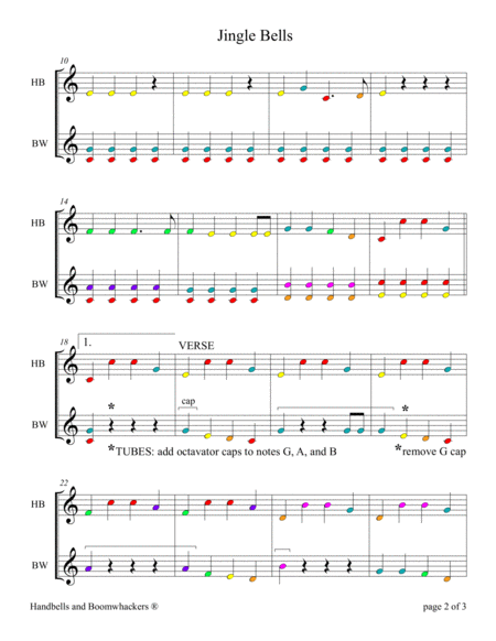 Jingle Bells for 8-note Bells and Boomwhackers (with Color Coded Notes) by Sharon Wilson Handbell Choir - Digital Sheet Music