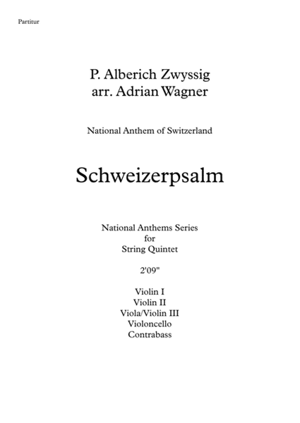 "Schweizerpsalm" (National Anthem of Switzerland) String Quintet arr. Adrian Wagner image number null