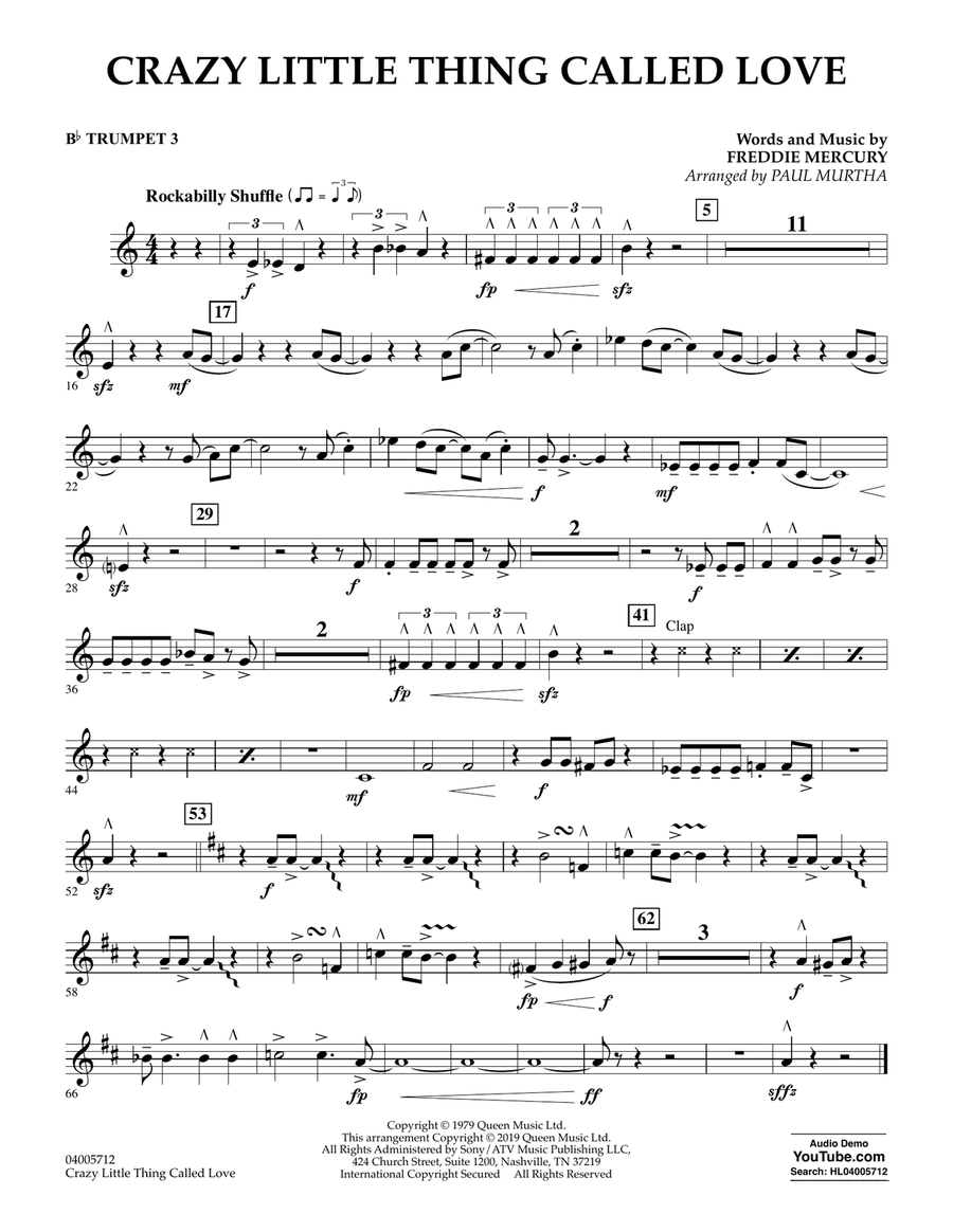 Crazy Little Thing Called Love (arr. Paul Murtha) - Bb Trumpet 3 Concert Band scores gallery preview page 1
