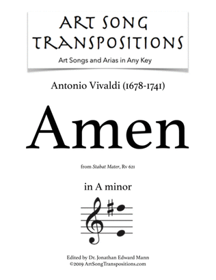 Book cover for VIVALDI: Amen, RV 621 (transposed to A minor)