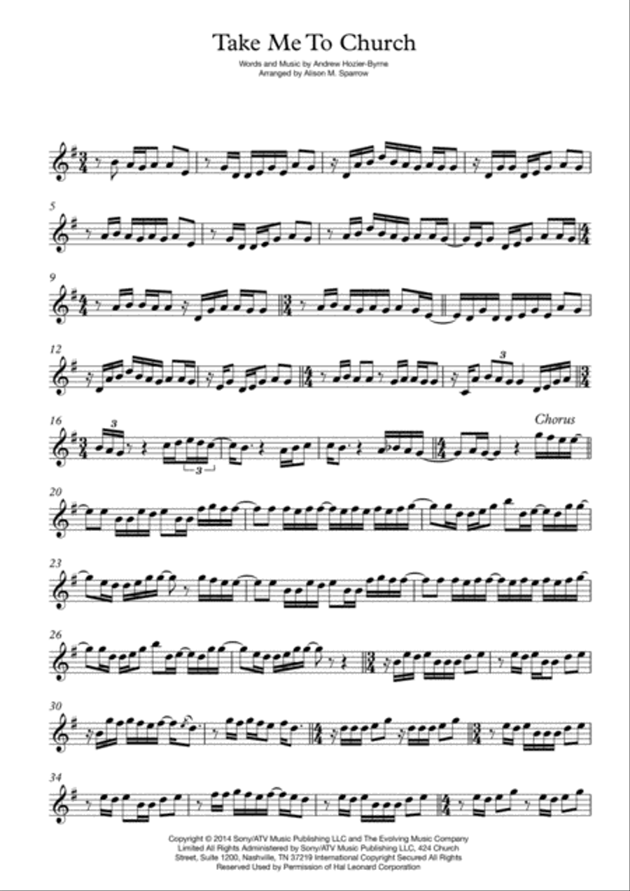 Take Me To Church Take Me To Church Violin Solo scores gallery preview page 1