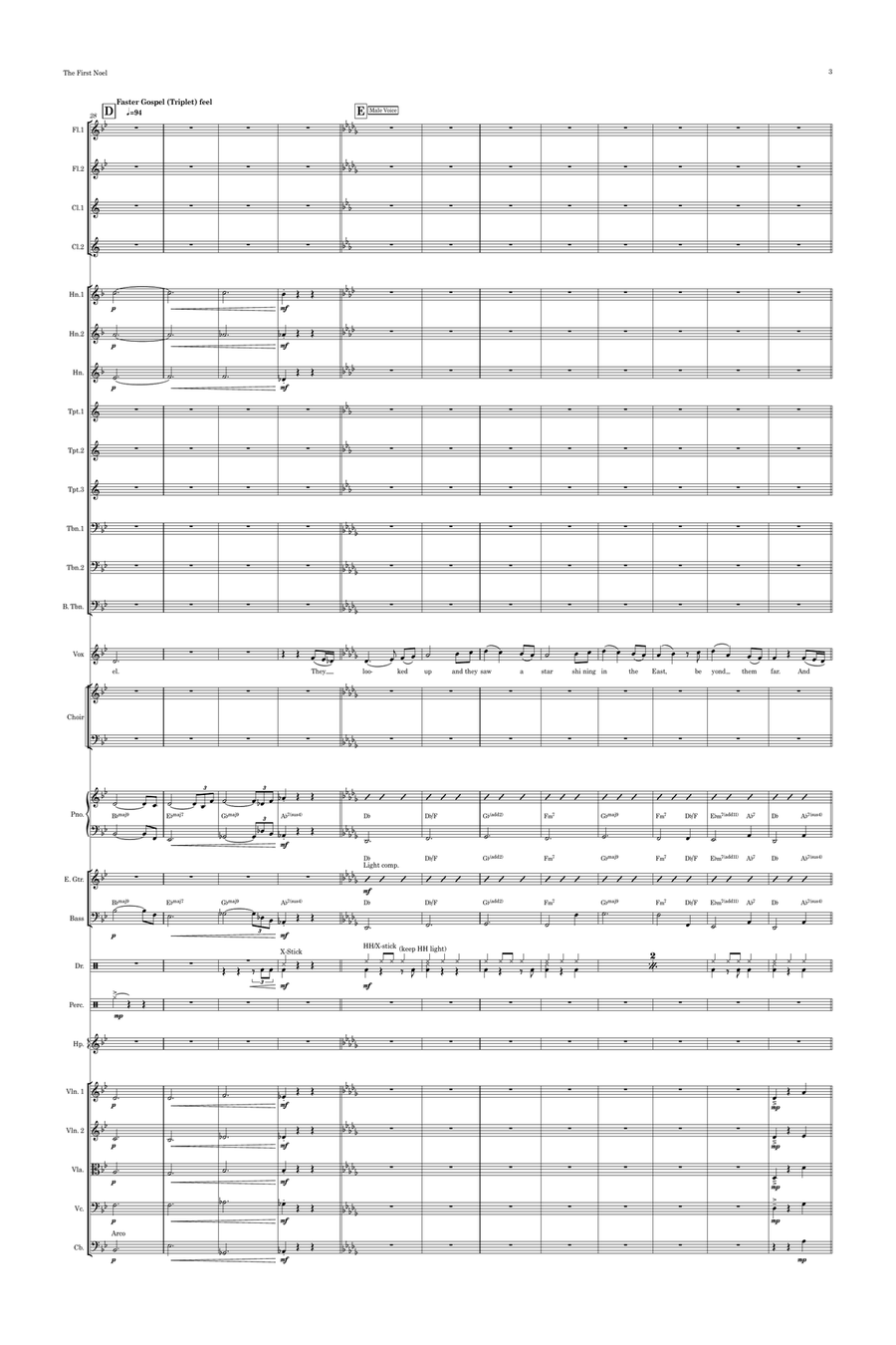 The First Noel (ala Josh Groban) Vocal Duet with Choir and Pops Orchestra Key of Db to Bb Choir scores gallery preview page 3