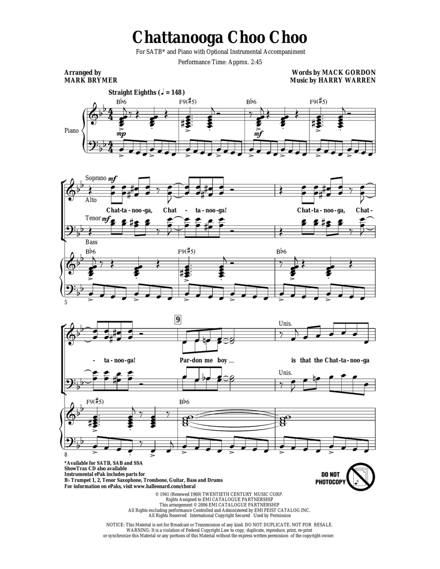 Chattanooga Choo Choo (arr. Mark Brymer) 4-Part scores gallery preview page 1