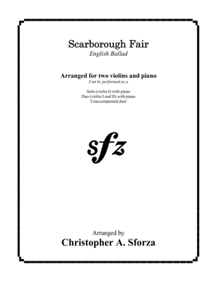 Book cover for Scarborough Fair, for two violins and piano