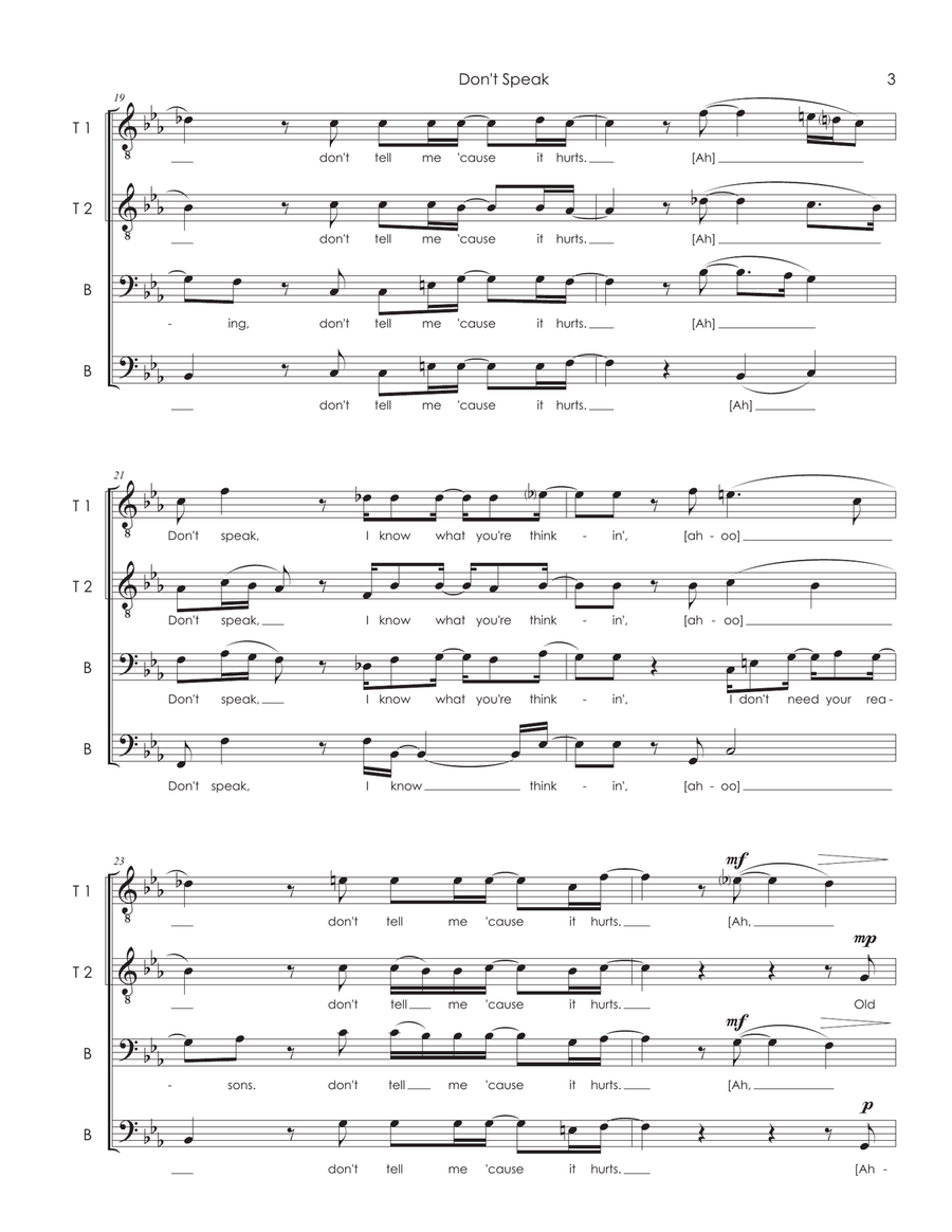 Don't Speak Don't Speak TTBB scores gallery preview page 3