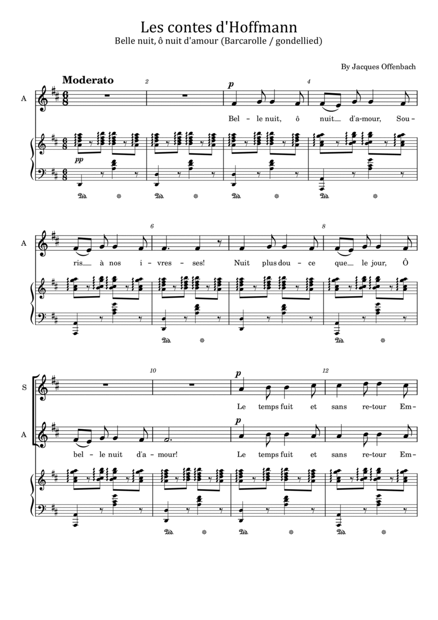 Barcarolle from 'Les contes d'Hoffmann' - (SATB) - For Acappella - With Lyric 4-Part scores gallery preview page 1
