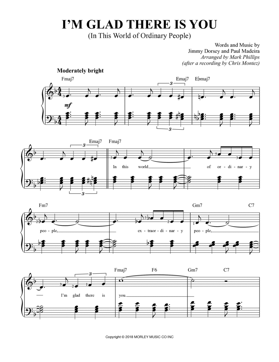I'm Glad There Is You (in This World Of Ordinary People) Easy Piano scores gallery preview page 1