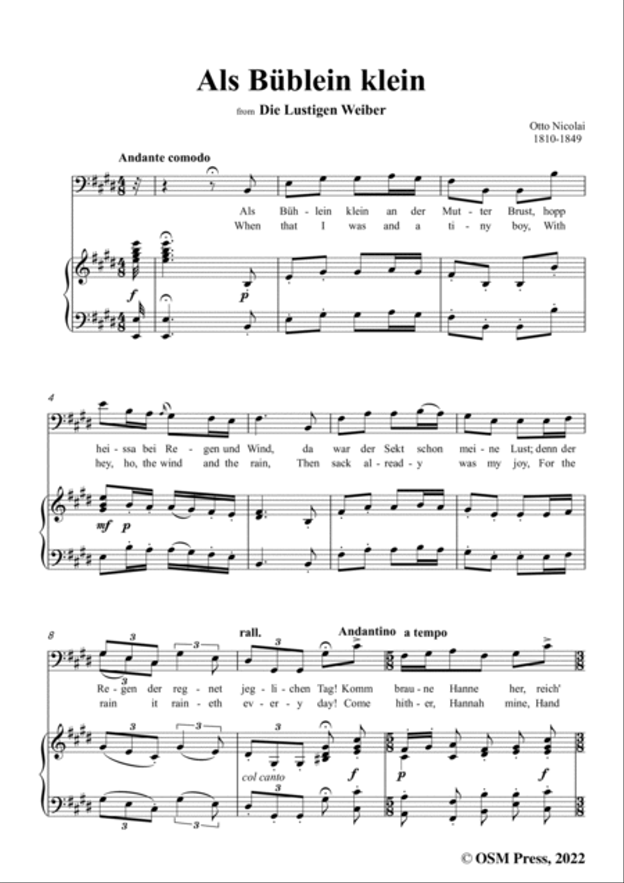 Nicolai-Als Bublein klein,in E Major,from Die Lustigen Weiber,for Voice and Piano Voice Solo scores gallery preview page 3