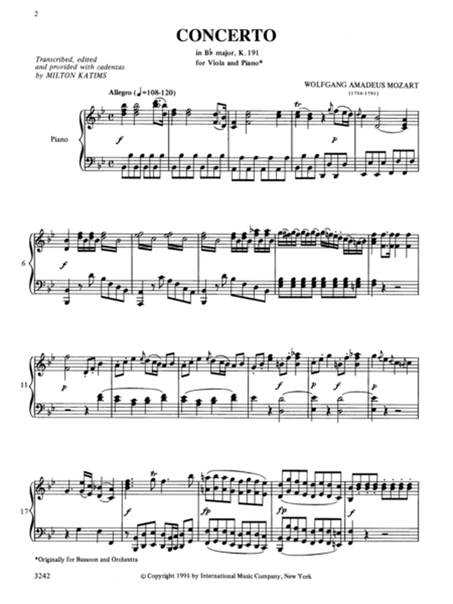 Concerto In B Flat Major (Bassoon), K. 191
