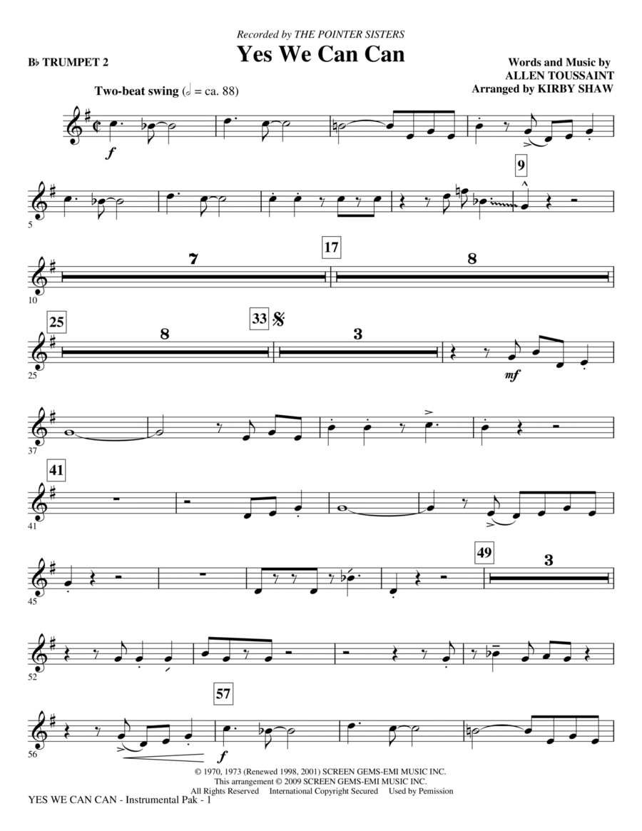 Yes We Can Can - Bb Trumpet 2 Choir scores gallery preview page 1