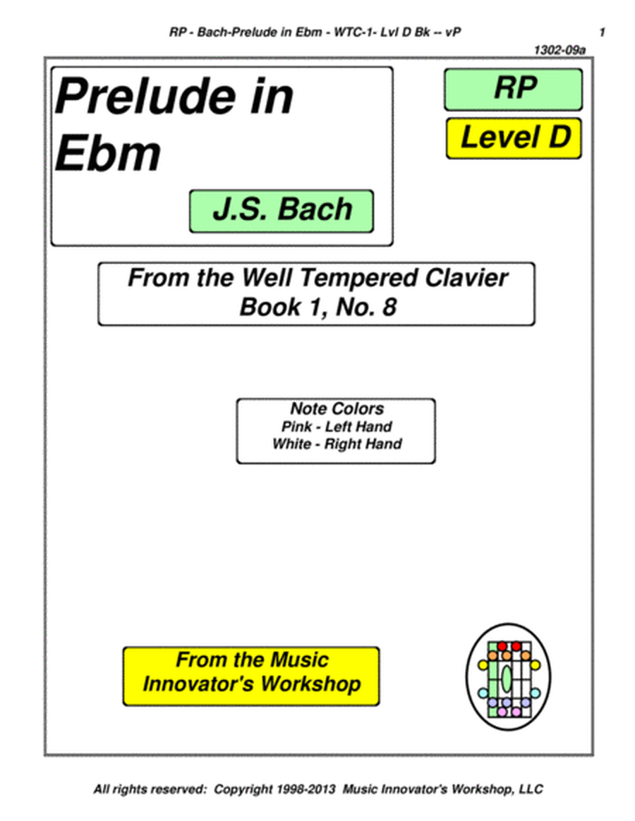 Bach - Prelude in Eb Minor - WTC-1, No. 8 - (Key Map Tablature)