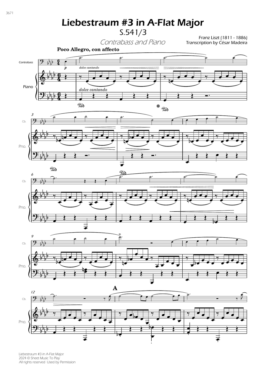Liebestraum No.3 - Contrabass and Piano (Full Score and Parts) Double Bass scores gallery preview page 3