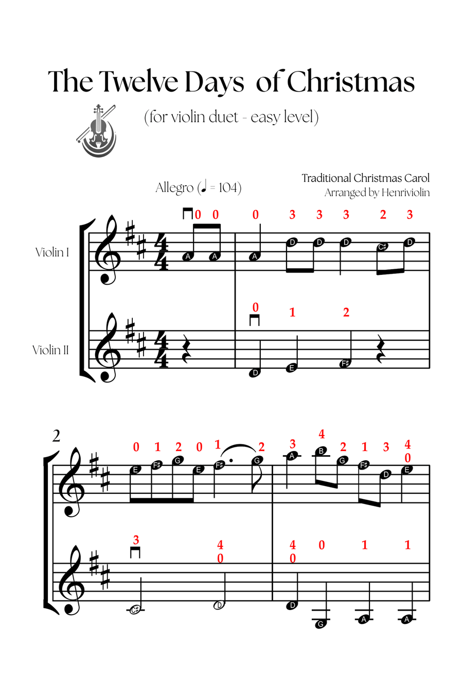 The Twelve Days of Christmas (VIOLIN DUET - EASY LEVEL) String Duet scores gallery preview page 2