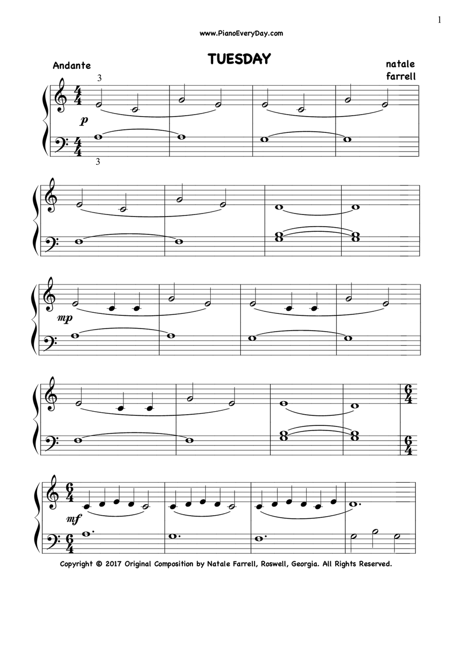 TUESDAY Easy Piano scores gallery preview page 2