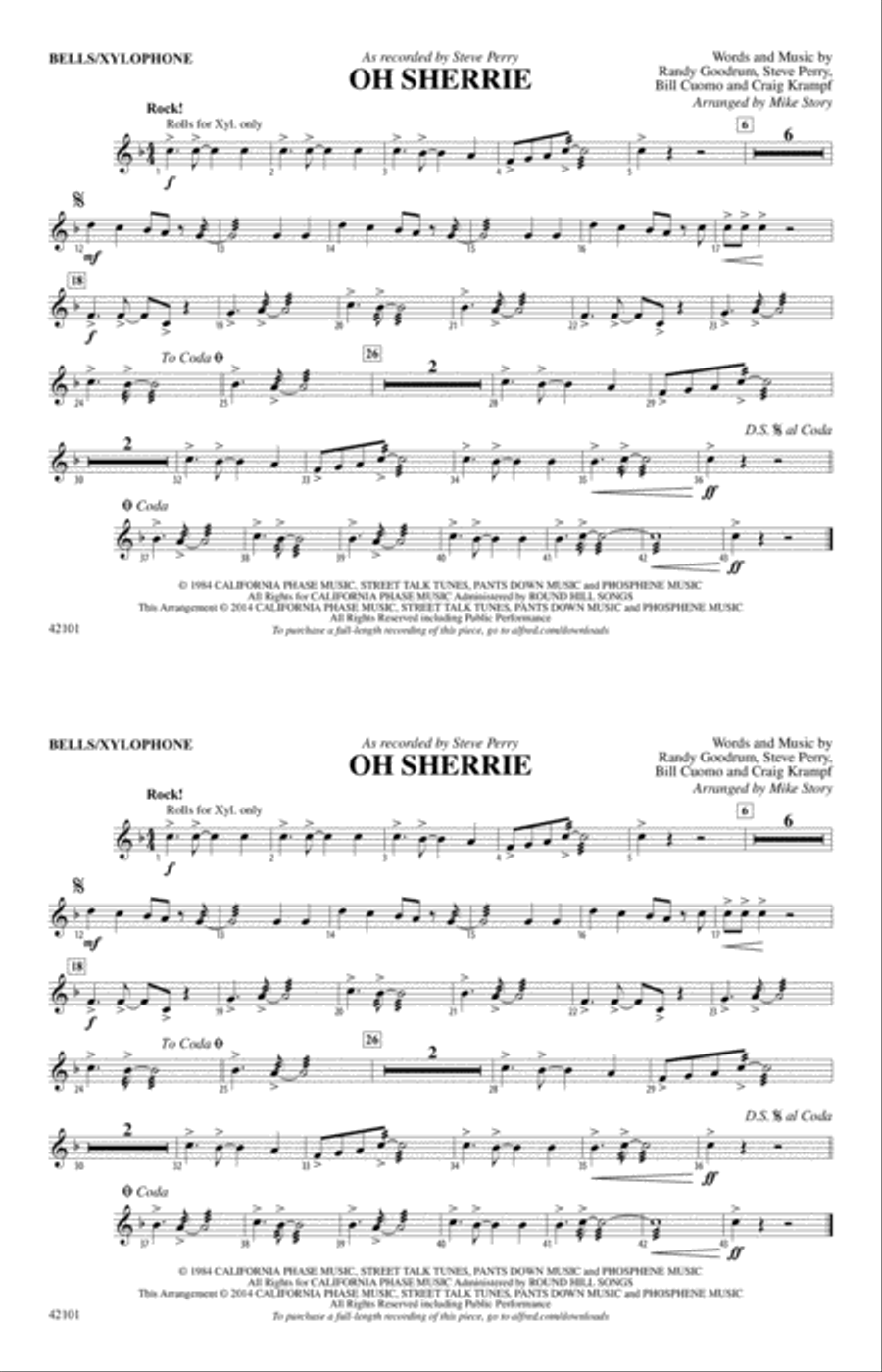 Oh Sherrie: B-flat Bass Saxophone Marching Band scores gallery preview page 1