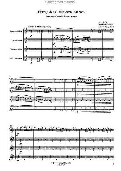 Einzug der Gladiatoren op. 68 -Marsch- (für Saxophonquartett (SATBar))