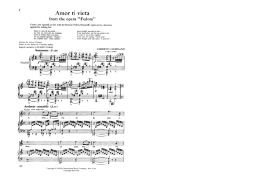 Amor Ti Vieta From 'Fedora (I. & E.) (T.) Tenor Voice scores gallery preview page 2