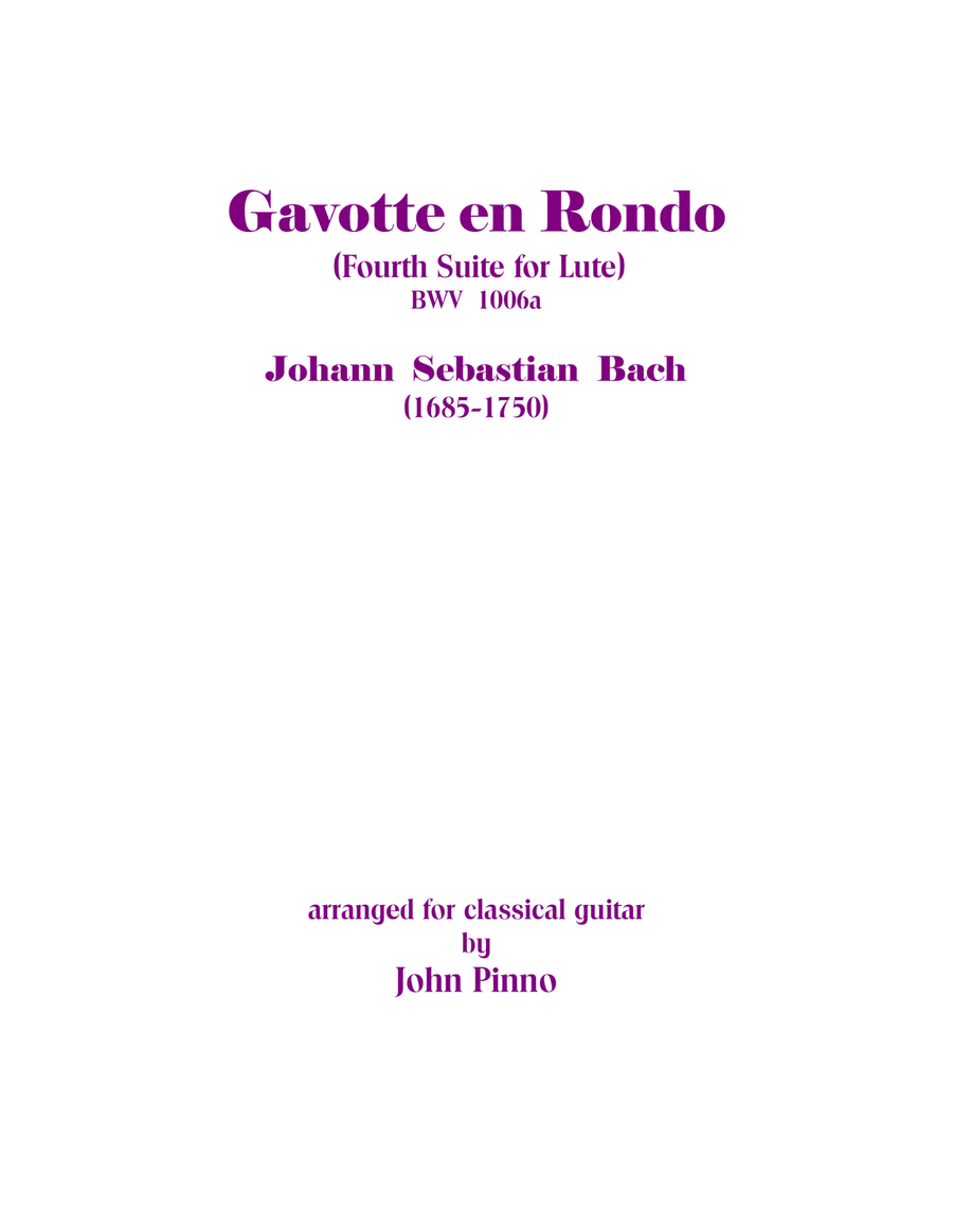 Gavotte en Rondo BWV1006a - Johann Sebastian Bach (from 4th Lute Suite) Lute scores gallery preview page 1