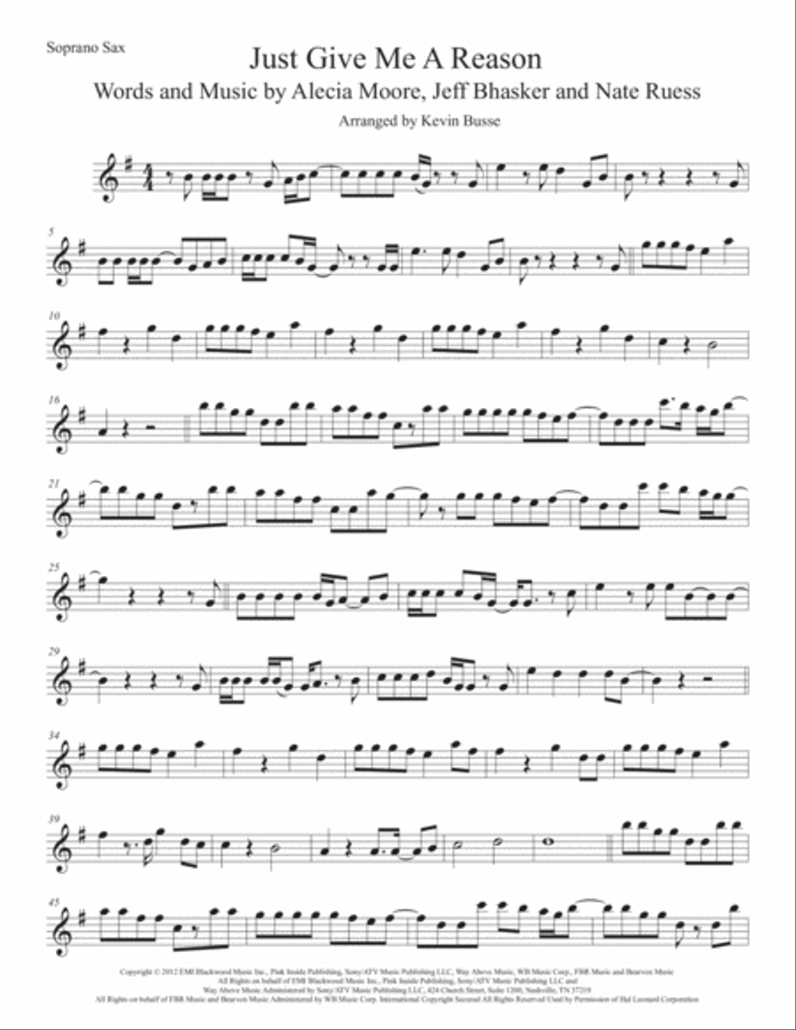 Just Give Me A Reason Just Give Me A Reason Soprano Saxophone scores gallery preview page 1