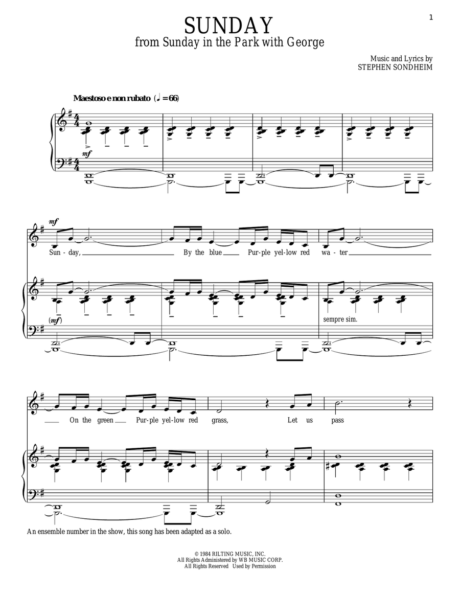 Sunday Sunday Piano, Vocal scores gallery preview page 1