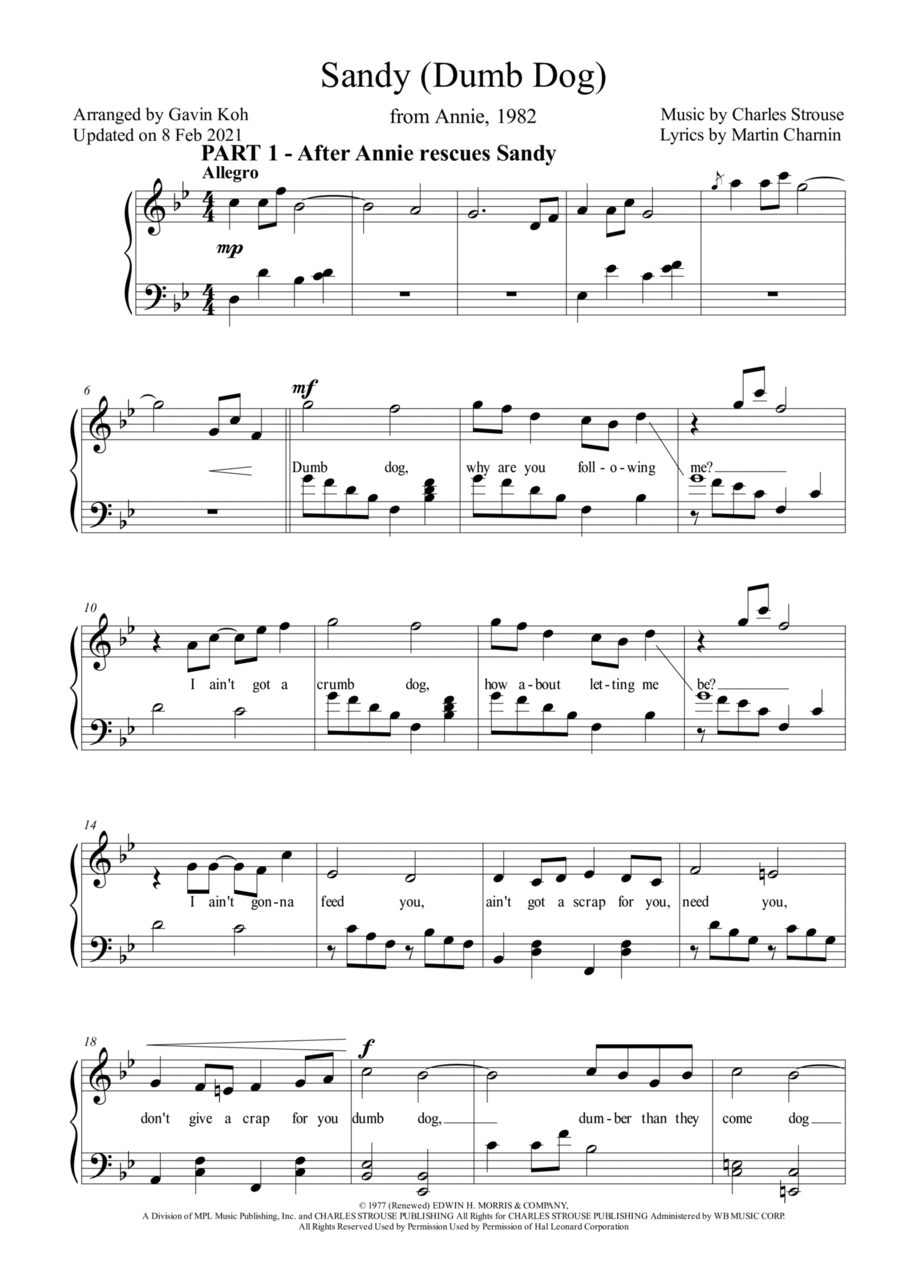 Sandy (dumb Dog) Piano Solo scores gallery preview page 1
