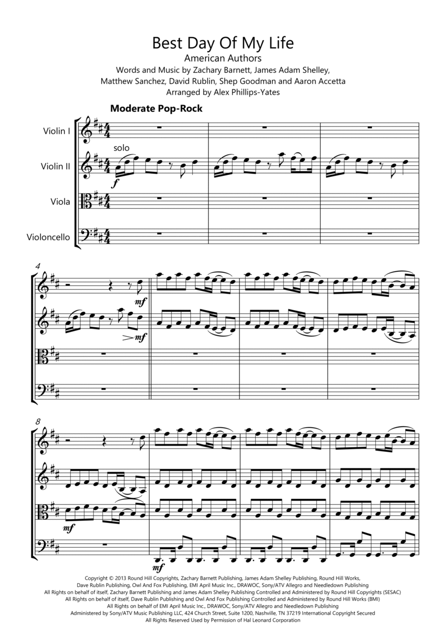 Best Day Of My Life String Quartet scores gallery preview page 1