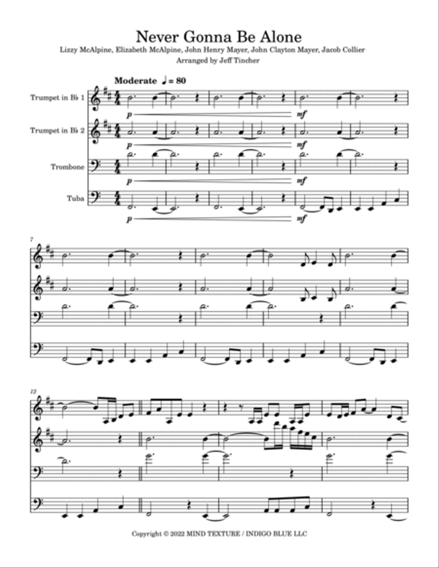 Never Gonna Be Alone Brass Quartet scores gallery preview page 2