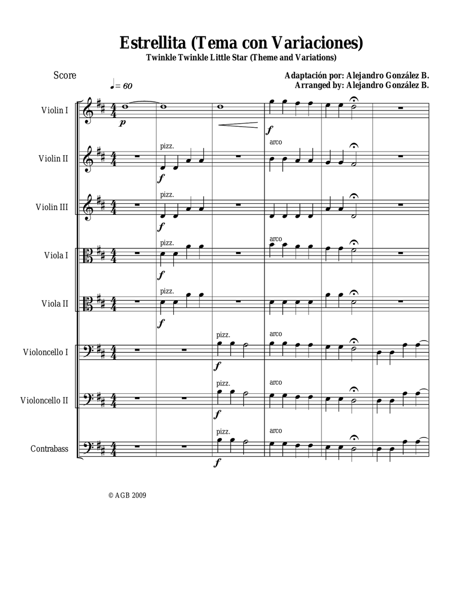 Twinkle Twinkle Little Star (Theme and Variations) For String Orchestra String Orchestra scores gallery preview page 1