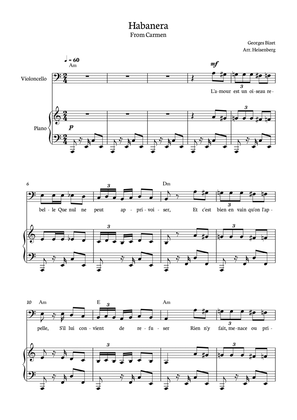 Book cover for Habanera from Carmen for Cello with piano and chords.