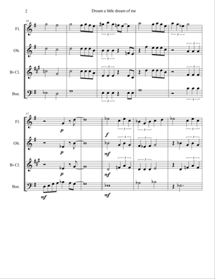 Dream A Little Dream Of Me Woodwind Quartet scores gallery preview page 2