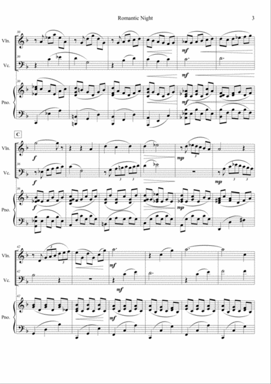 Romantic Night (Violin, Cello, Piano) Piano Trio scores gallery preview page 3