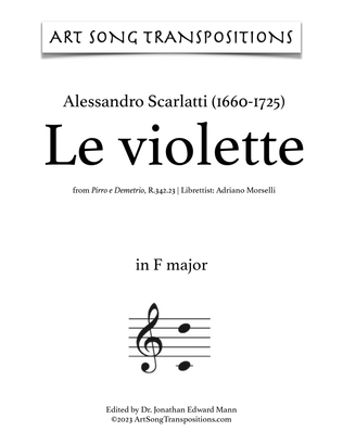 Book cover for SCARLATTI: Le violette (transposed to F major)
