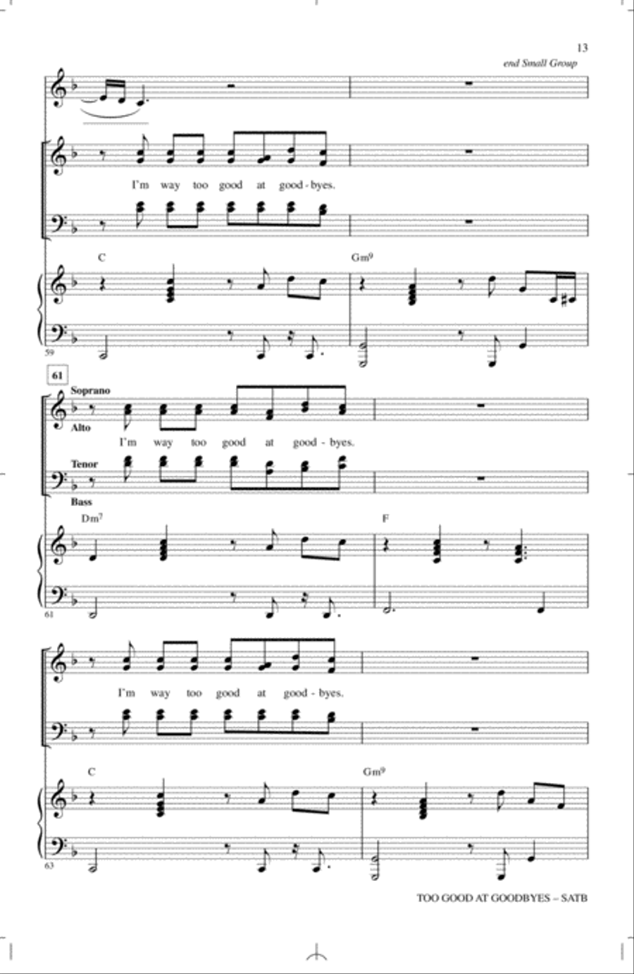 Too Good At Goodbyes 4-Part scores gallery preview page 12