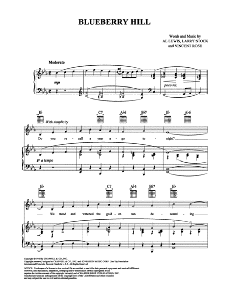 Blueberry Hill Piano, Vocal, Guitar scores gallery preview page 1