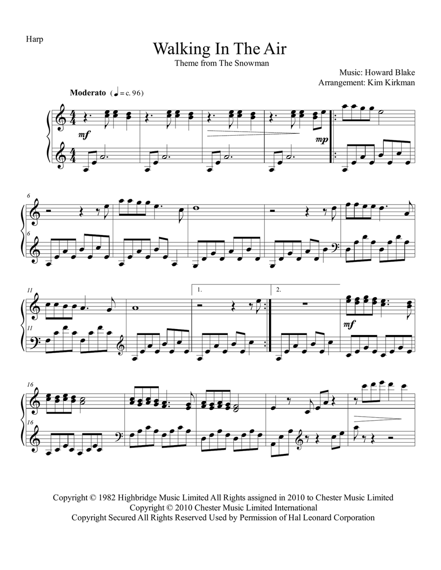 Walking In The Air Harp scores gallery preview page 1