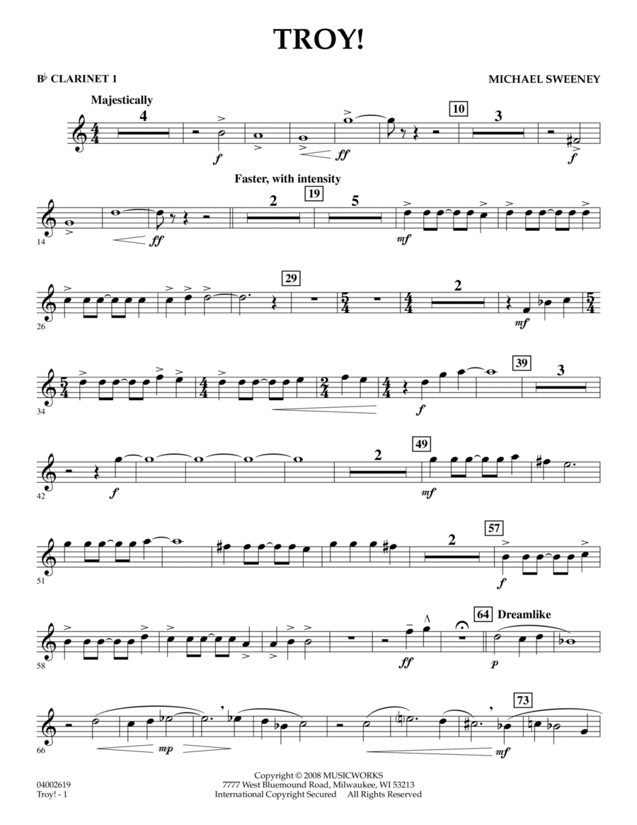 Troy! - Bb Clarinet 1 B-Flat Clarinet scores gallery preview page 1